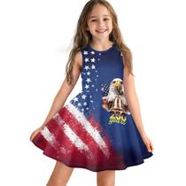 Vestido Mini Princesa Gzzxiailg com Estampa de Águia e Bandeira, Frente Única, 3 a 16 anos