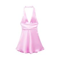 Vestido Mini Rosa Elegante Com Decote Halter E Costas Abertas Para Mulheres, Sexy, Com Decote Em V,