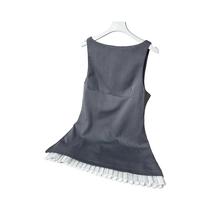 Vestido Mini Sem Mangas Com Decote Redondo Para Mulheres Cinza Com Patchwork E Zíper Moda Casual