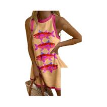 Vestido Mini Sem Mangas Com Estampa De Peixes Tropicais, Oversized, Estilo Y2K, Vestido De Férias À