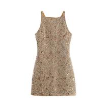 Vestido Mini Sem Mangas Com Lantejoulas Para Mulheres, Sexy E Chic, Com Zíper, Moda Feminina