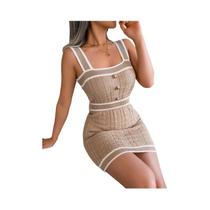 Vestido Mini Sem Mangas Em Tricô Com Bloco De Cores Para Mulheres, Decote Quadrado, Casual Bodycon Vestido Mini Sem Mangas Em Tricô Com Bloco De Cores Para Mulheres, Decote Quadrado, Casual Bodycon