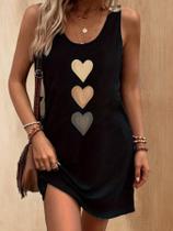 Vestido Mini Sem Mangas Feminino Verão Sexy Preto Estampado Solto