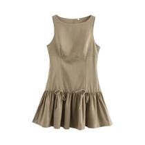 Vestido Mini Sem Mangas Para Mulheres Com Patchwork, Zíper Nas Costas, Plissado, Elegante E Sexy
