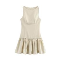 Vestido Mini Sem Mangas Para Mulheres Com Patchwork, Zíper Nas Costas, Plissado, Elegante E Sexy