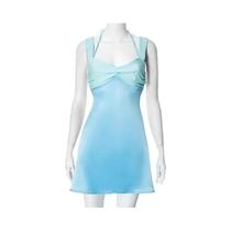 Vestido Mini Sem Mangas Para Mulheres, Estilo Halter, Verão, Com Laços Nas Costas, Bandagem Y2K, Vestido Mini Sem Mangas Para Mulheres, Estilo Halter, Verão, Com Laços Nas Costas, Bandagem Y2K,