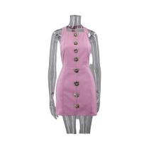 Vestido Mini Sexy Com Recortes E Botões Em Rosa Para Mulheres, Sem Mangas, Costas Descobertas,