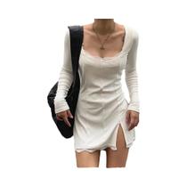 Vestido Mini Sexy De Renda Com Mangas Longas E Detalhes Em Patchwork Para Mulheres, Ideal Para Vestido Mini Sexy De Renda Com Mangas Longas E Detalhes Em Patchwork Para Mulheres, Ideal Para