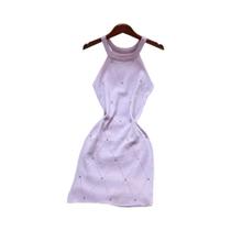 Vestido Mini Sexy De Tricô Para Mulheres, Estilo Y2K Com Diamantes, Moda Streetwear