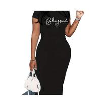 Vestido Mini Sexy De Verão Para Mulheres Com Estampa Blesed, Decote Em V E Manga Curta, Estilo Hip