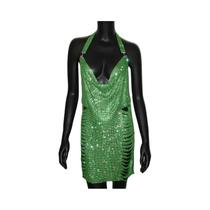 Vestido Mini Sexy Feminino Com Decote V, Costas Nuas, Strass, Fenda Lateral E Gola Halter Para