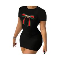Vestido Mini Slim Fit Com Estampa De Abelha Para Mulheres, Casual, Decote Redondo, Manga Curta
