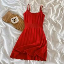 Vestido Mini Vermelho Listrado Com Alças Finas E Recortes Para Mulheres, Estilo Coreano, Vestido De