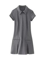 Vestido Mini Vintage Feminino Com Lapela E Pregas, Zíper Sólido, Mangas Curtas, Moda Chic Feminina Vestido Mini Vintage Feminino Com Lapela E Pregas, Zíper Sólido, Mangas Curtas, Moda Chic Feminina