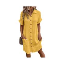 Vestido Mini Vintage Feminino Sólido Com Decote Em V E Manga 3/4 Em Algodão E Linho, Moda Casual De