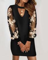 Vestido Mini Vintage Feminino Sólido Com Decote Em V E Manga 3/4 Em Algodão E Linho Moda Casual De