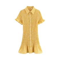 Vestido Mini Xadrez Feminino De Primavera Com Manga Curta E Botões Para Festas 4661327