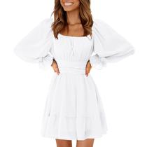 Vestido: minivestido casual feminino EXLURA com gola quadrada com babados