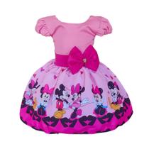 Vestido Minnie Coração Rosa Temático Infantil Festa Laço