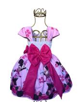 Vestido Minnie Rosa Infantil Temático Flores Manga Festa