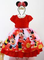 Vestido Minnie Vermelha com Tiara Luxo