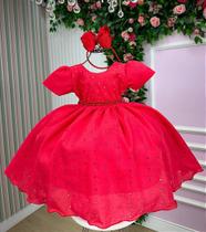 Vestido Miss Cherry Cristal Lese - Laise Vermelho - Tecido Misto com Forro Vestido Miss Cherry Cristal Lese - Laise Vermelho - Tecido Misto com Forro