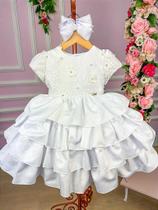 Vestido Miss Sweet Bebê Branco Rendado com Detalhes em Renda