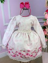 Vestido Miss Sweet Jardim Encantado Inverno Off - Tecido Gabardine Vestido Miss Sweet Jardim Encantado Inverno Off - Tecido Gabardine