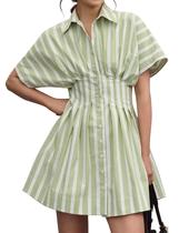 Vestido MISSACTIVER mini listrado plissado com botões Vestido MISSACTIVER mini listrado plissado com botões