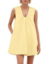 Vestido MISSACTIVER sem mangas Babydoll, gola redonda, algodão amarelo Vestido MISSACTIVER sem mangas Babydoll, gola redonda, algodão amarelo