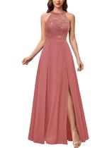 Vestido Miusol Elegant Halter Lace Sparkling Sparkling Sequin Maxi Women