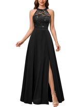 Vestido Miusol Elegant Halter Lace Sparkling Sparkling Sparkling Black Women