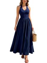 Vestido Miusol Summer com gola alta, sem mangas, sem encosto, azul marinho