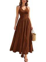 Vestido Miusol Summer com gola alta, sem mangas, sem encosto, marrom
