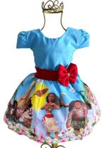Vestido Moana Azul Luxo Temático Infantil Festa