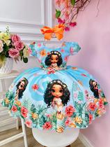 Vestido Moana Infantil Azul Doll Florido Luxo Festas RO1401AZ