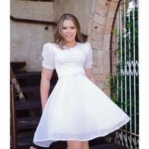 Vestido Moda Evangélica Social Cinto Midi Rodado Godê Prinçesa Manga Curta