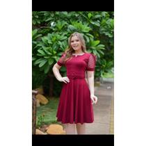 Vestido Moda Evangélica Social Cinto Midi Rodado Godê Prinçesa Manga Curta