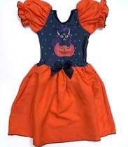 Vestido Moda Halloween Infantil Abóbora Menina-Ana Fantasias - Ana Fnatasias