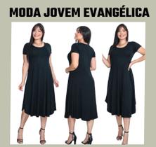 Vestido Moda Jovem Evangélico Midi Elegante Assimétrico