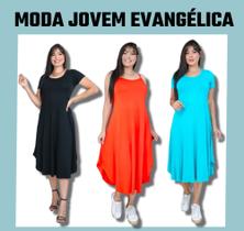 Vestido Moda Jovem Evangélico Midi Elegante Assimétrico