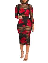 Vestido Mojessy Sheer Mesh para mulheres de manga comprida Bodycon Vestido Mojessy Sheer Mesh para mulheres de manga comprida Bodycon