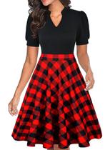 Vestido Mokayee Buffalo xadrez de manga folhada Fit & Flare L