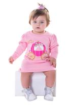 Vestido Moletom Bebê Menina Rosa Carruagem Vestido Moletom Bebê Menina Rosa Carruagem