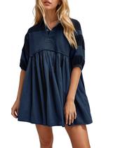 Vestido: Moletom feminino OLAPTA, patchwork, de grandes dimensões, azul marinho