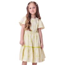 Vestido Momi Algodão e Laise Flores Verde Lima/Off Vestido Momi Algodão e Laise Flores Verde Lima/Off