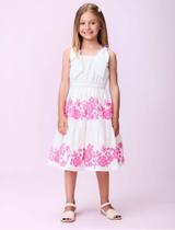 Vestido Momi Branco com Rosas e Laço Ombro