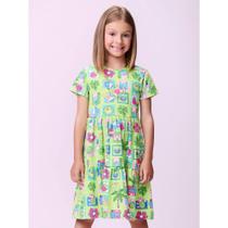 Vestido Momi em Cotton na cor Verde com Estampa Tropical