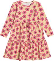Vestido Momi Infantil Bege Flores Pink Oncinha 14 ao 16