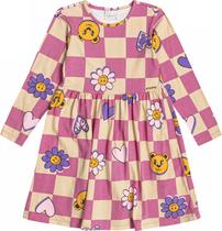 Vestido Momi Manga Longa Quadriculado Margaridas 10 ao 12